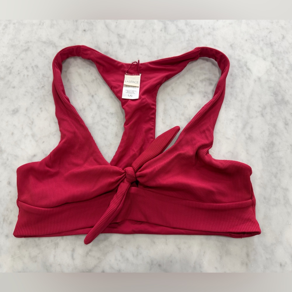 L*SPACE Ribbed Bikini Top Red Wine Burgundy L